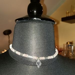 Pink And Clear Glass Bead  Choker